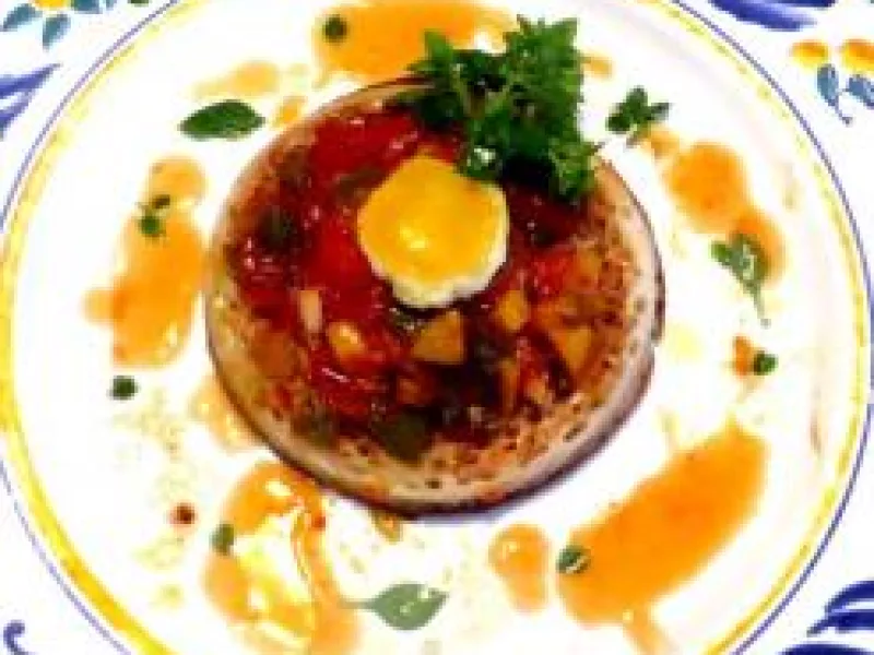 Recette Crumpet fondue de Provence quail egg Bellota Chorizo - Chef Patrick Asfaux