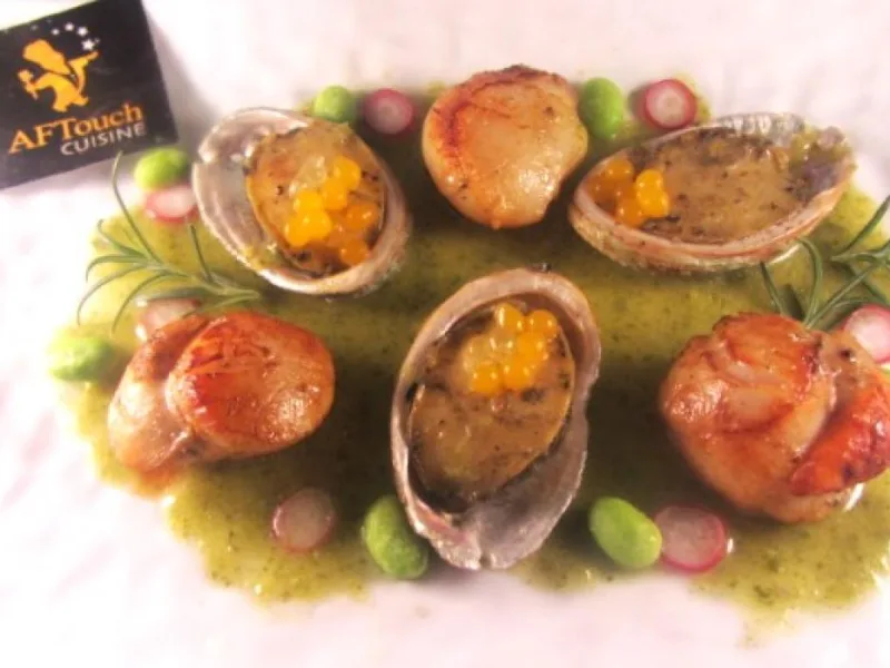 Recette st jacques de plongée, ormeaux crème cressonnière - Chef Patrick Asfaux