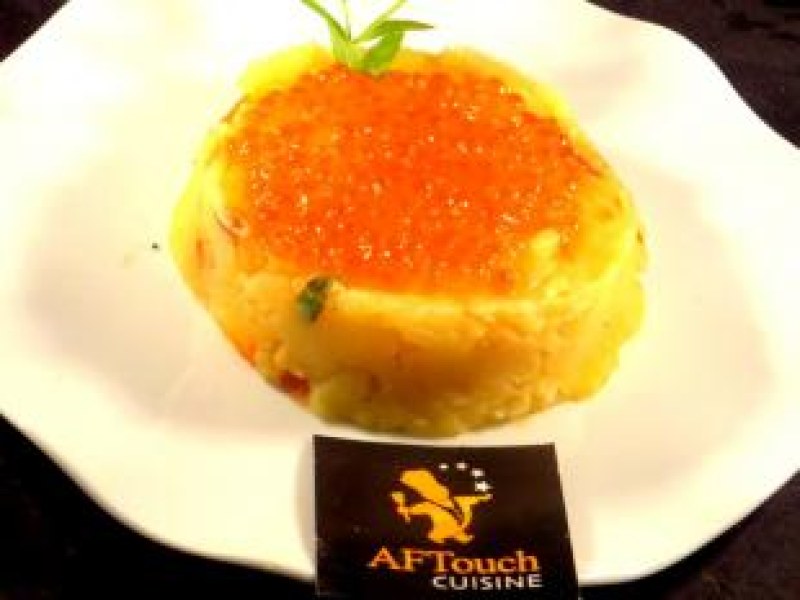 Recette L'écrasé de pommes de Ré et oeufs de saumon fumé - Chef Patrick Asfaux