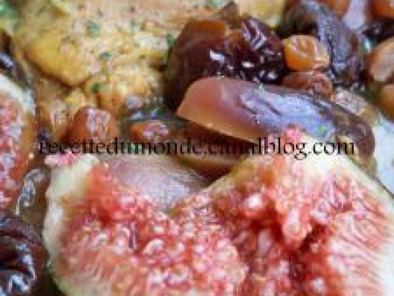 Recette Tajine de poulet figue dattes raisins pruneaux - Chef Patrick Asfaux
