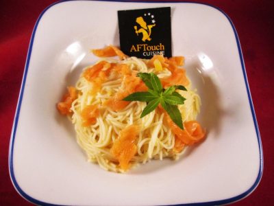 Recette Capellini citrons confits et truite sauvage fumée