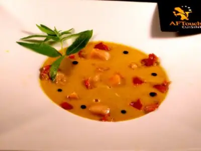 Recette Crème de lentilles st jacques et grenouilles