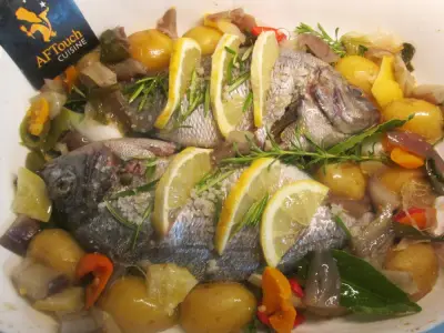 Recette Daurade de ligne rôtie garniture maraîchère