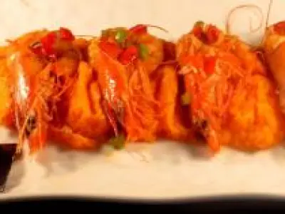 Recette Gambas a l'orange et écrasé de patates douces