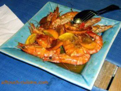 Recette Gambas rôties en gastrique d'oranges