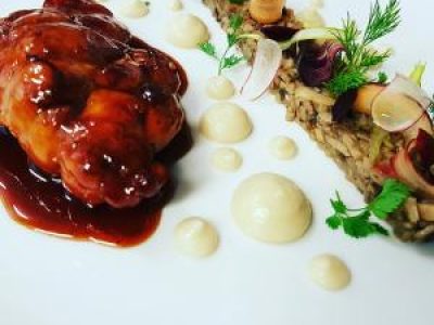 Recette Le ris de veau laqué soja et saké duxelles fine de champignons de paris