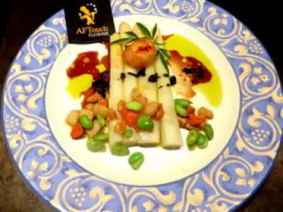 Recette Asperges de Contres, st jacques et truffes