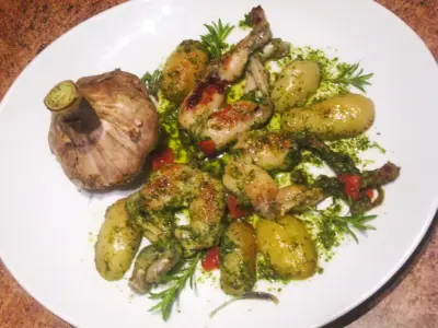 Recette Les cuisses de grenouilles poêlées en pesto d'ail des marais