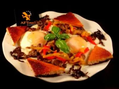 Recette Oeufs voilés pleurotes et poivrons confits