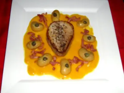 Recette Mignon de veau rôti  coulis de potiron et Soissons