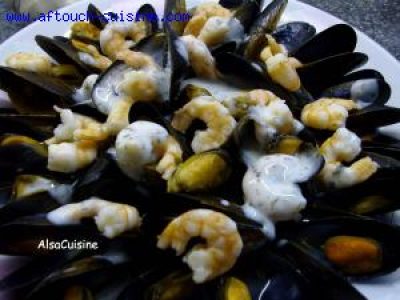 Recette Moules de cordes, crevettes ail et persil