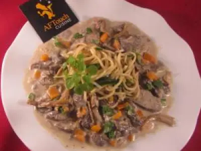 Recette Onglet de veau en créme de chanterelles grises