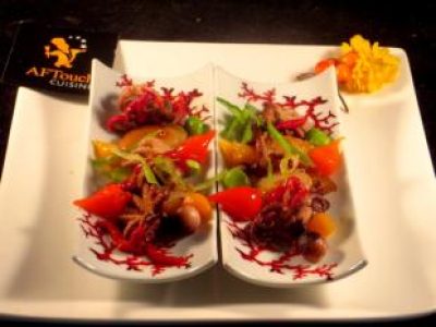 Recette Petits poulpes et st jacques en poivronade