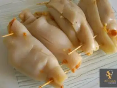 Recette Roulés de calamar au chorizo à la plancha