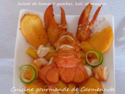 Recette Salade de homard-gambas, kaki et mangue