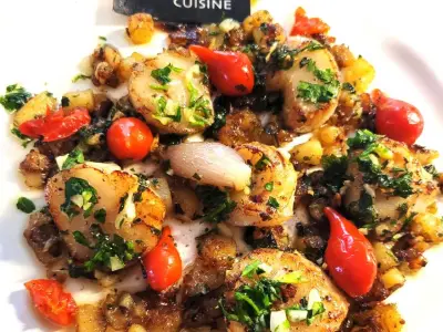 Recette St jacques en aillade de petits poivrons et verts de blettes