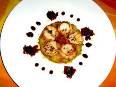 Recette St Jacques rôties sur pomme Macaire