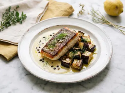 Recette Blanc de loup rôti aux aubergines