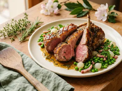 Recette Roasted Grass-Fed Lamb Rack with Herb Jus