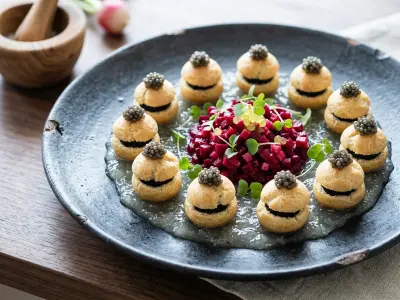 Recette Caviar en coques prise de mer betteraves chioggia