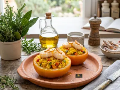 Recette Cornue des Andes Tomatoes, Valenciana Rice and Prawns
