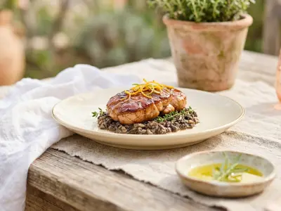 Recette Le ris de veau laqué soja et saké, duxelles fine de champignons de Paris
