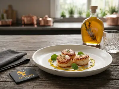 Recette Scallops with creamy mango and rosemary vinaigrette
