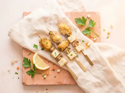 Recette Petites brochettes d'huîtres, céleri et cèpe