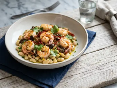 Recette Salade de haricots de soissons ,gambas et champignons de paille