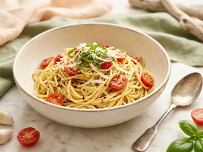 Recette Spaghettis ail, tomates et basilic
