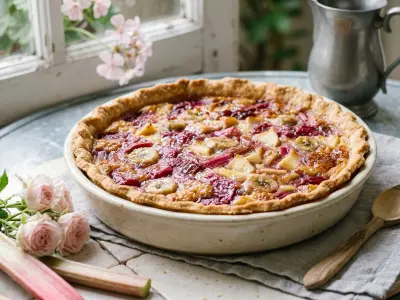 Recette Tarte gourmande rhubarbe, banane et pomme