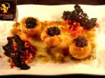 Caviar in Shells with Chioggia Beets, golden and creamy