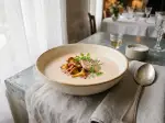 Soissons Bean Cream with Monkfish Liver & Chanterelles, perfect for family meals