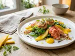 Salade de queues de langoustes et Saint-Jacques à la mangue, pour un dîner en tête-à-tête