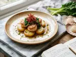 Scallops with Dried Beef & Swiss Chard Tops, tender and juicy