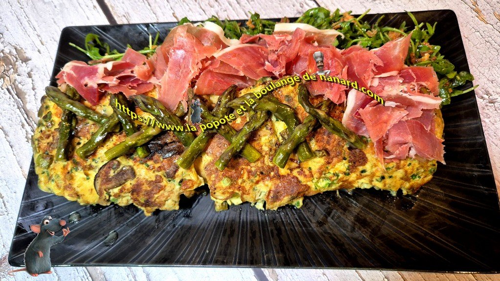 Omelette aux asperges vertes et shiitakés