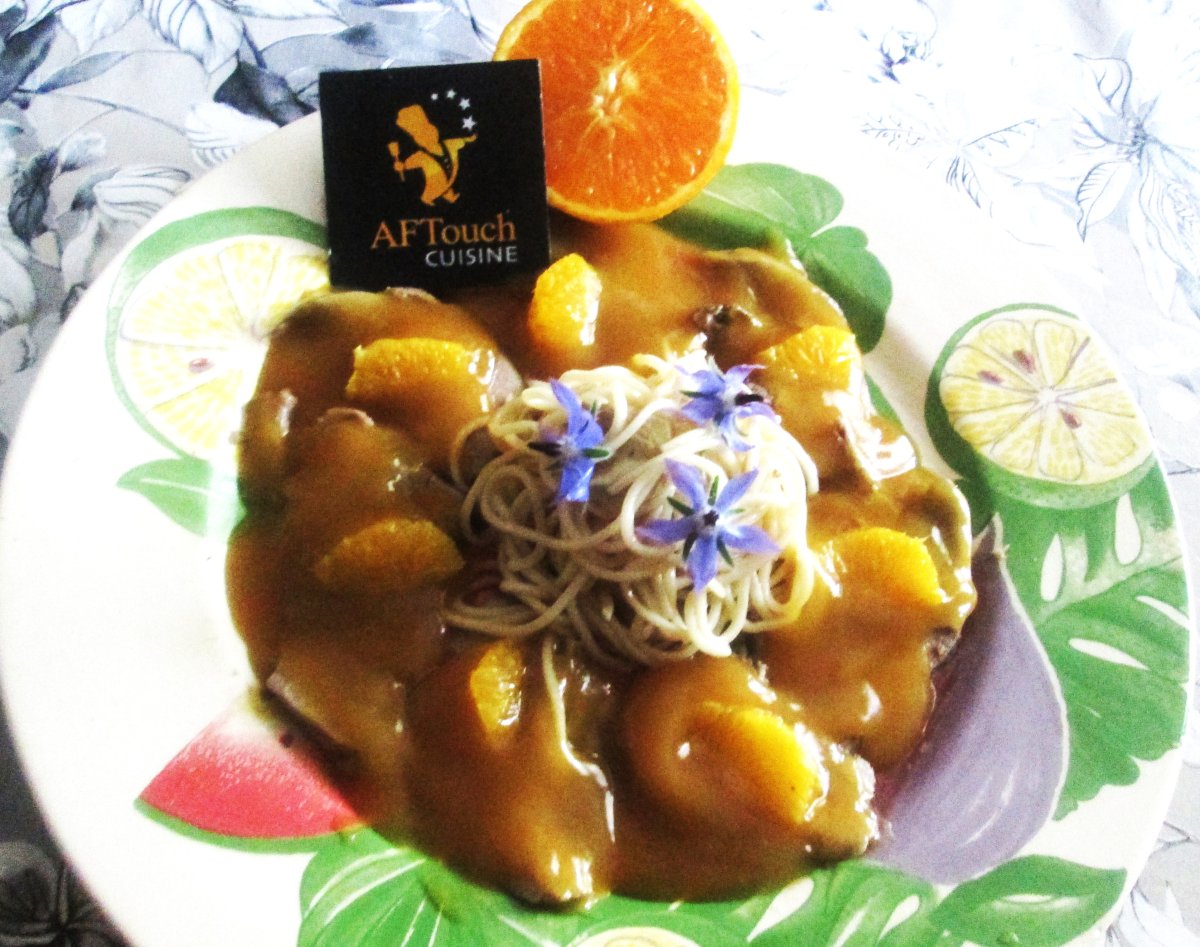 Langues d'agneau en gastrique de mandarines