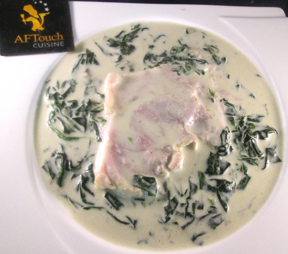Jambon a l'os crème d'épinards et d'oseille.