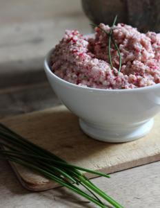 Tartinade toute rose au radis, échalote, chèvre et ciboulette