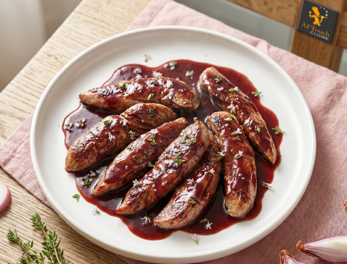 Aiguillettes de canard, sauce au vin