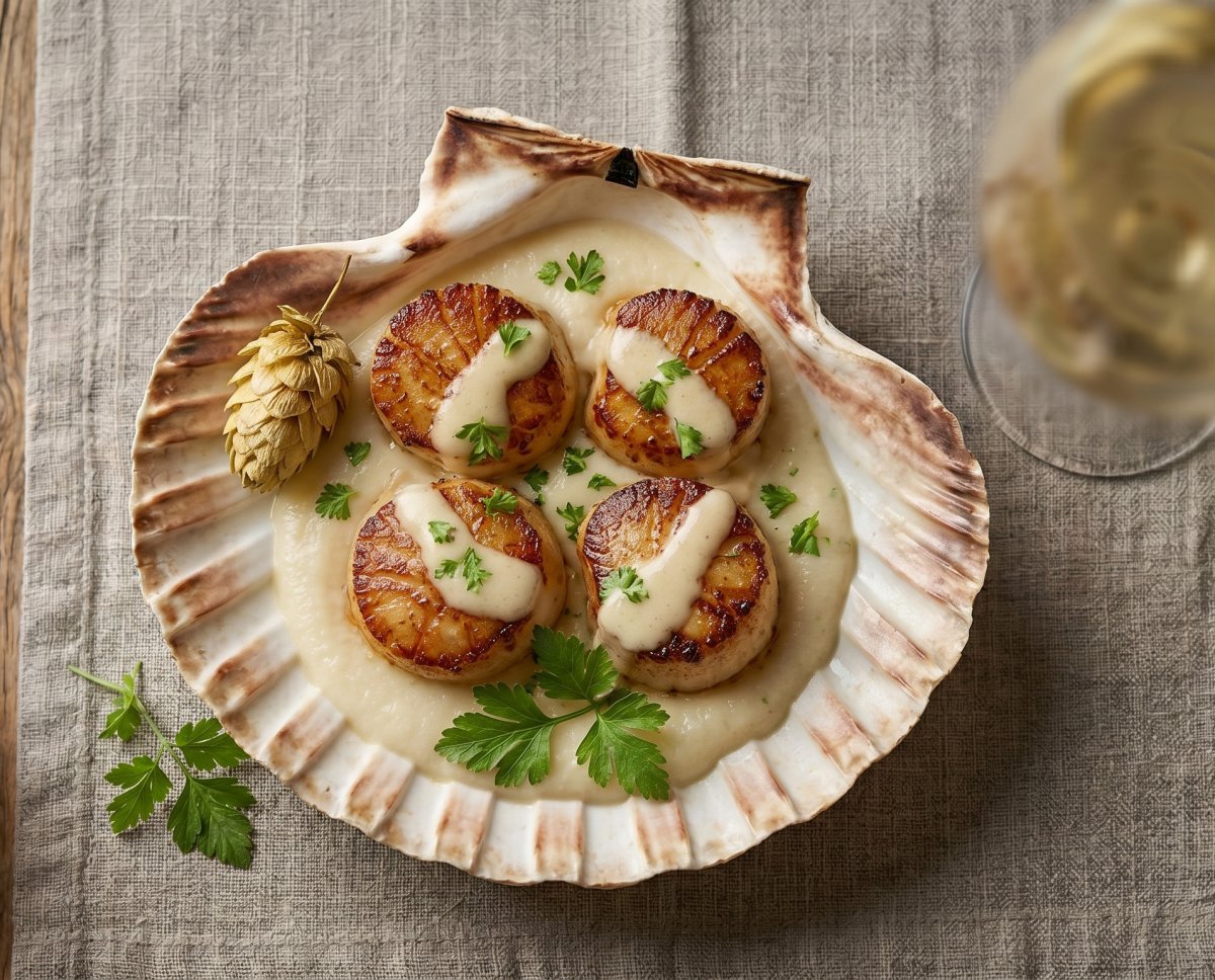 Coquilles st jacques à la crème d'oignon