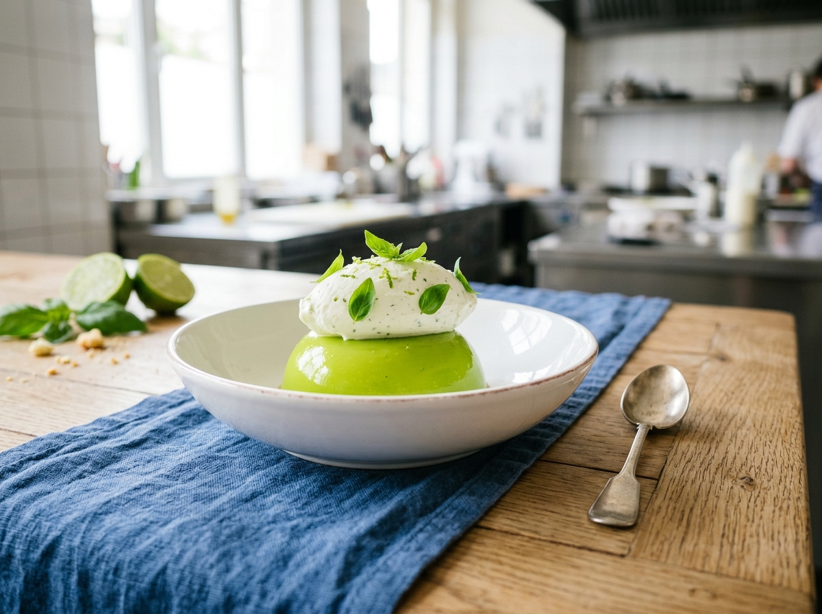 Fondant citron vert et sa chantilly de basilic