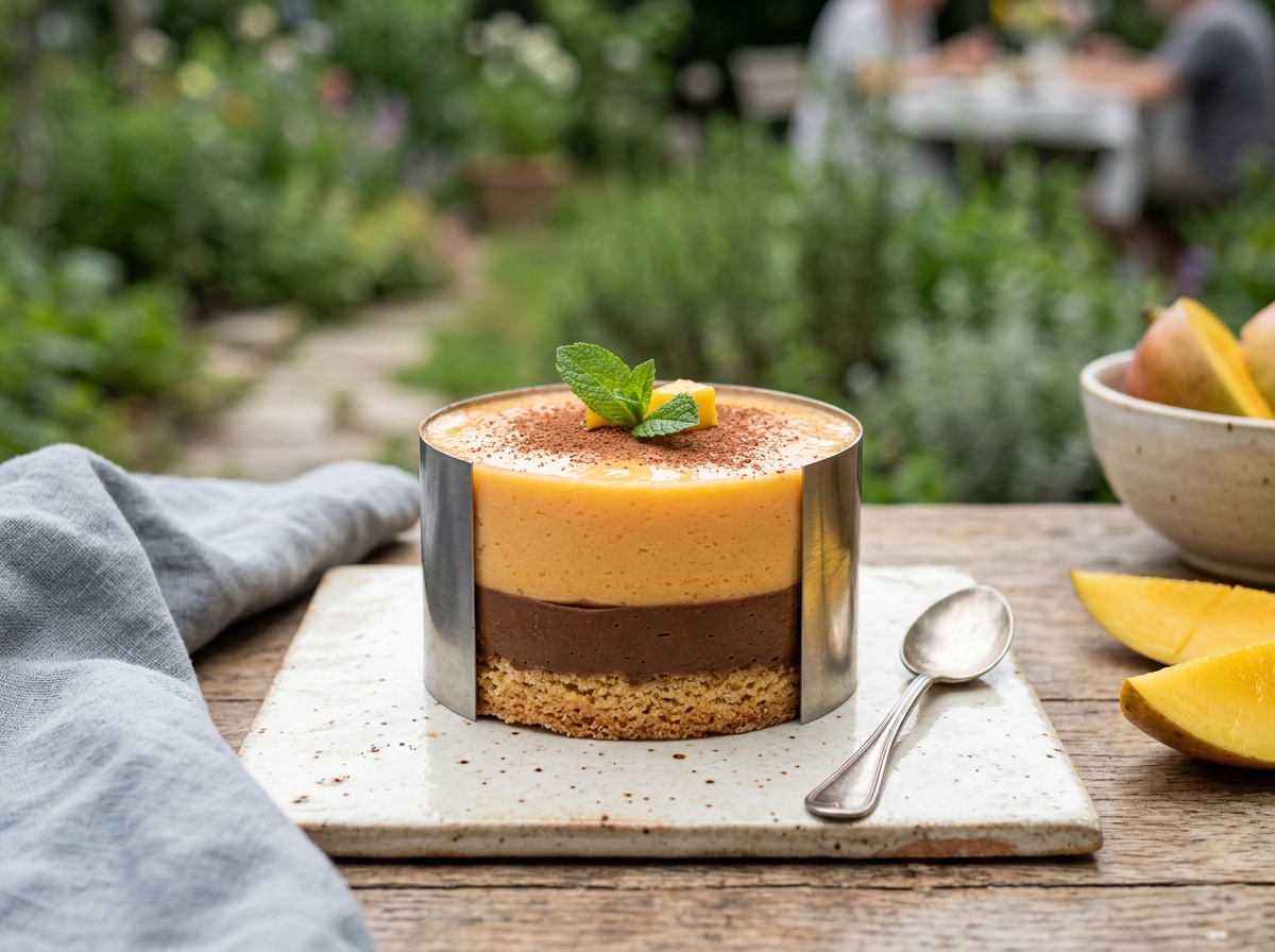 Gâteau fondant mousse mangue chocolat