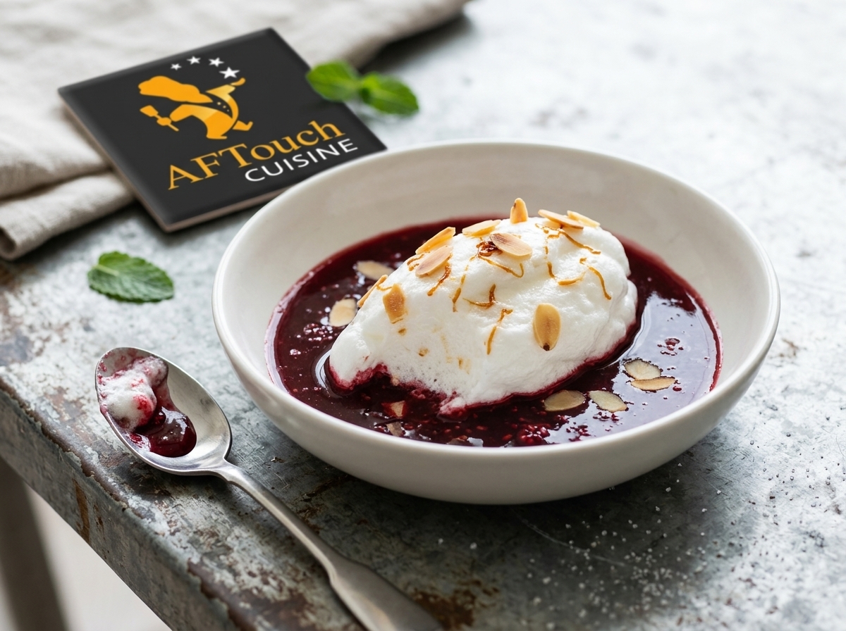 Île flottante sur coulis de framboise