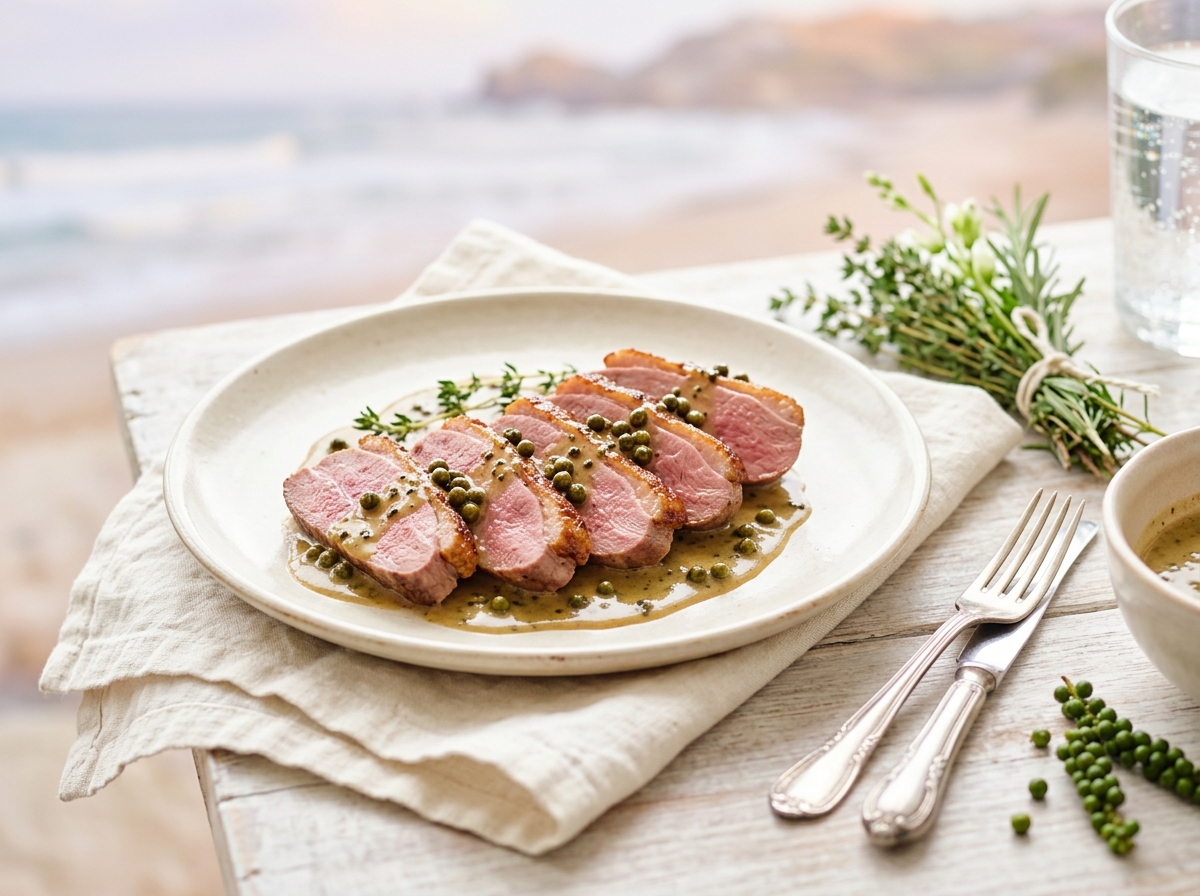 Magret de canard au poivre vert