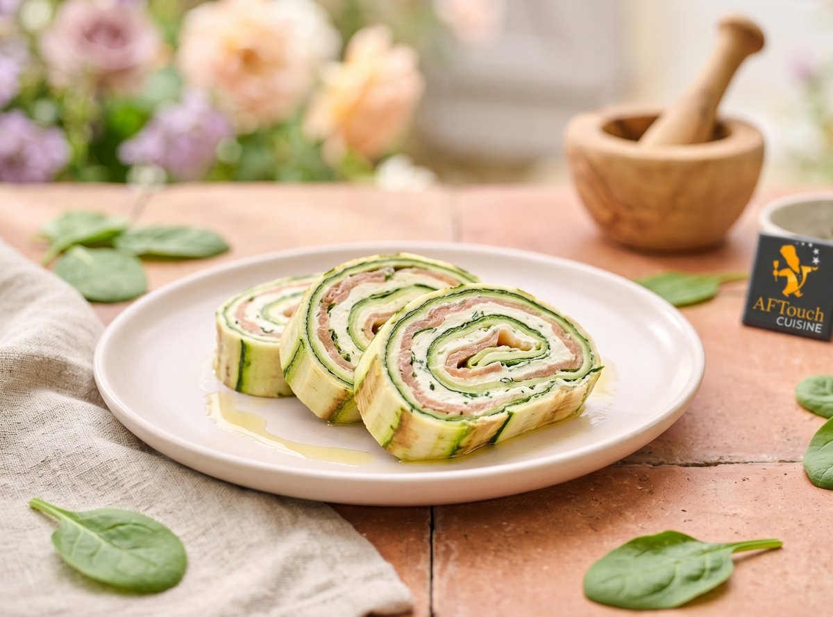 Roulé de courgettes à la truite fumée