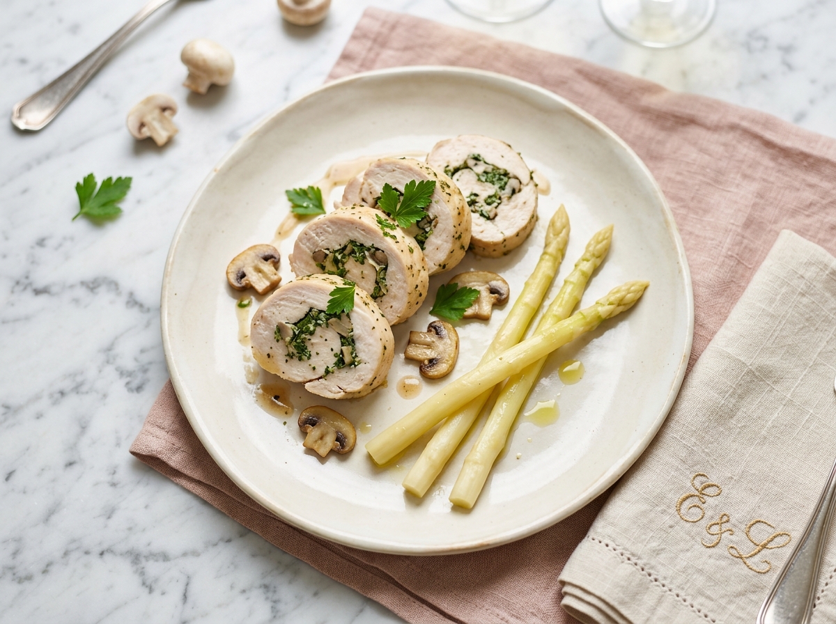 Rouleaux de poulet et champignons