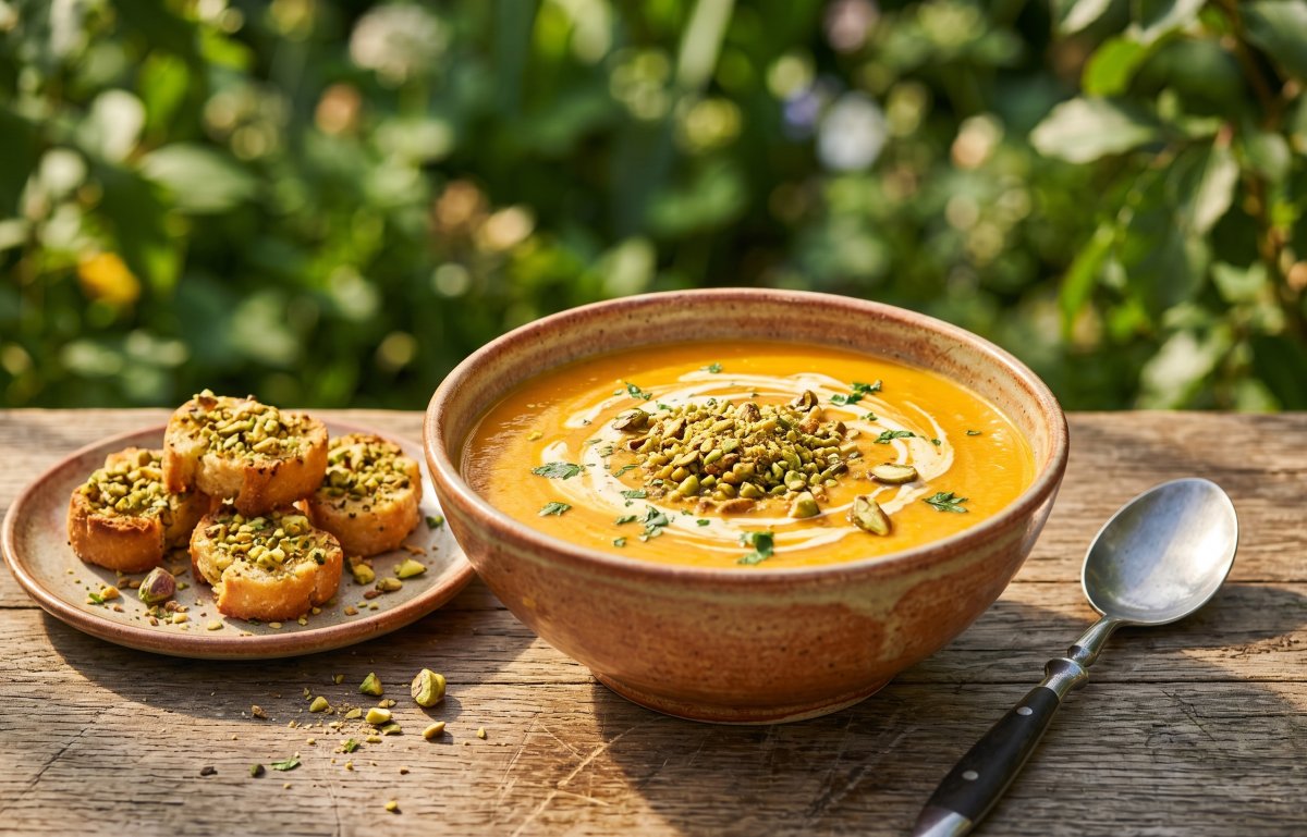 Soupe de potiron aux éclats de pistache diablotins