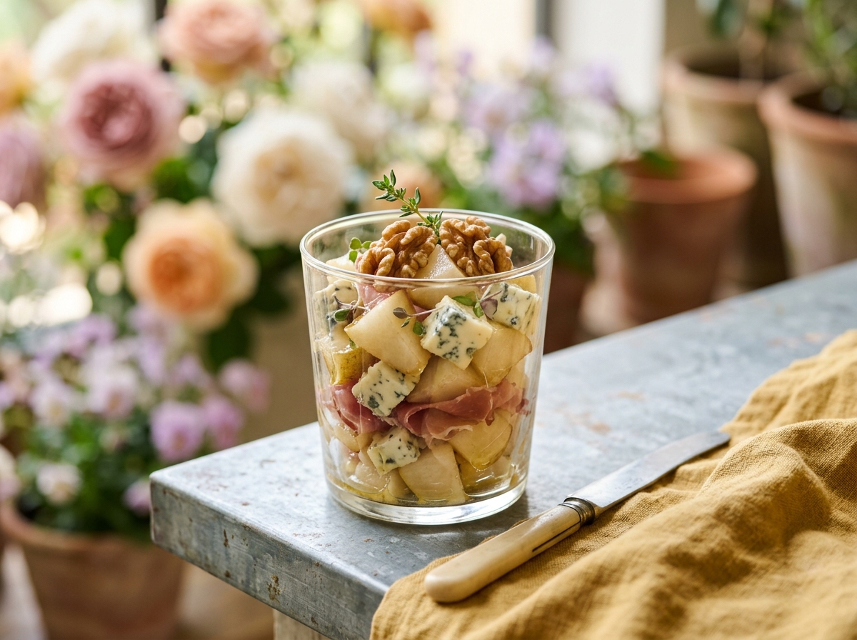 Verrines de poires et fourme d'Ambert