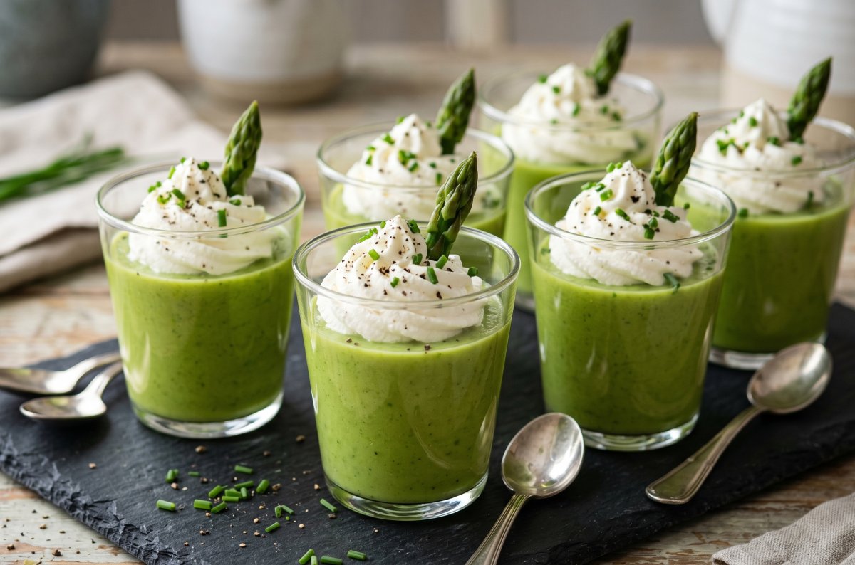 Verrines de velouté d'asperges et chantilly